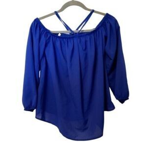 Kivenst Womens Sz S Blue  Solid Long Sleeve Off Shoulder Blouse